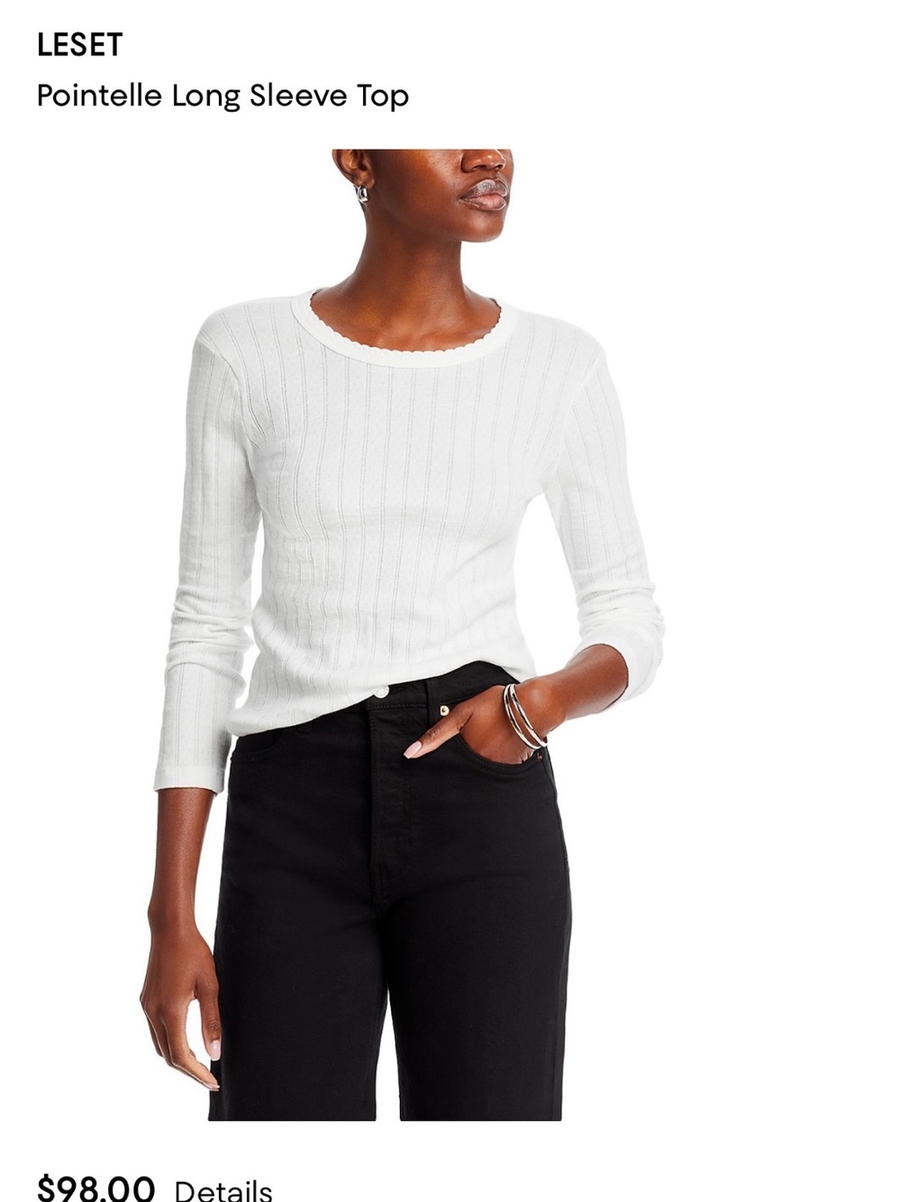 LESET White Pointelle Long Sleeve Top